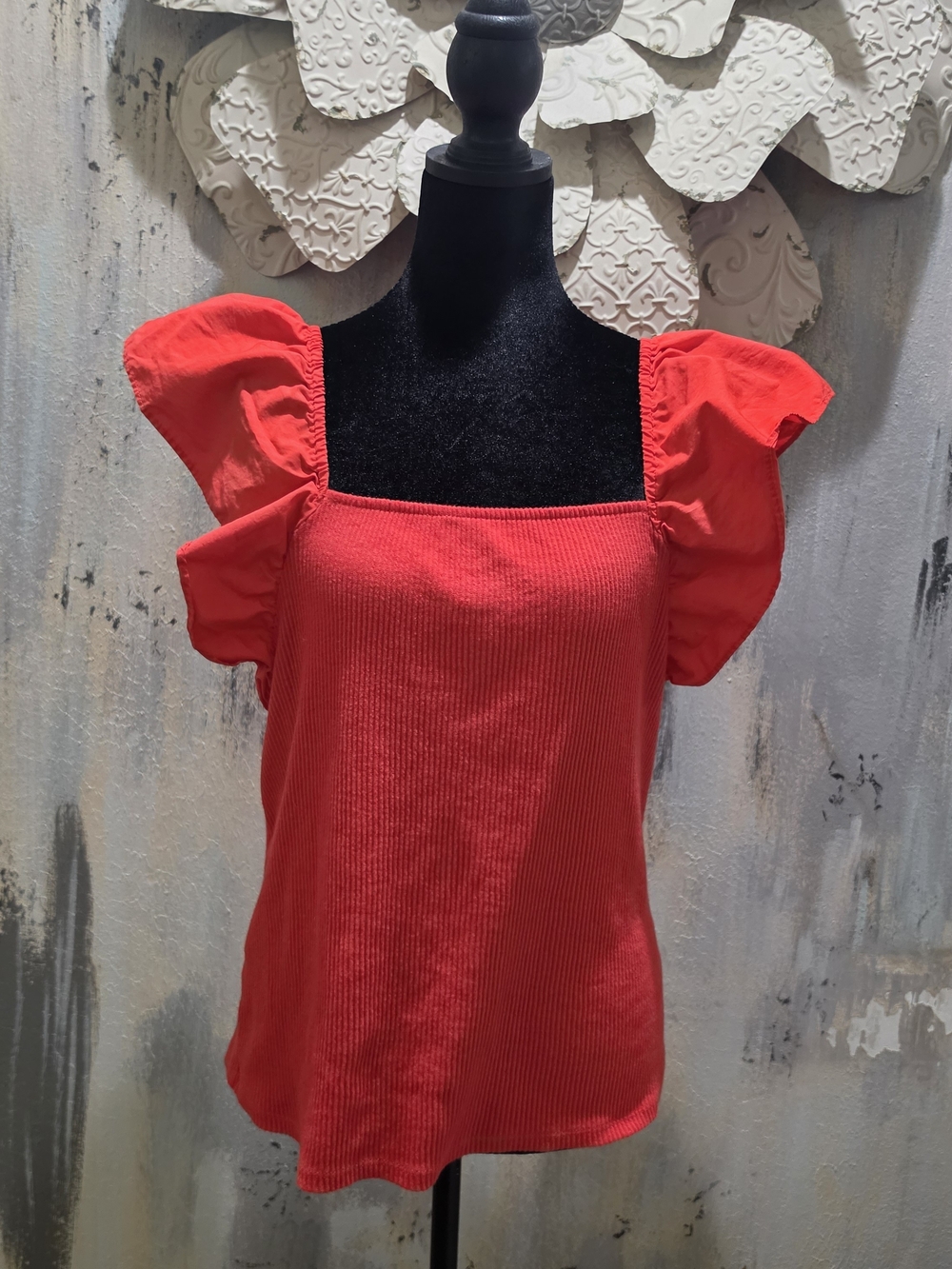 a new day Coral Red Square Neck Tank with Ruffle Sleeves